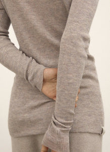 Madigan Cashmere Rib Blouse- birch melange